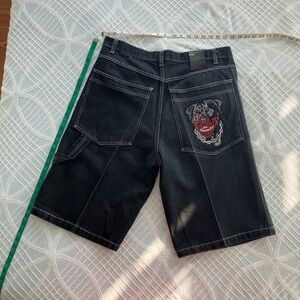 Men's Black Denim Shorts with Embroidered Design